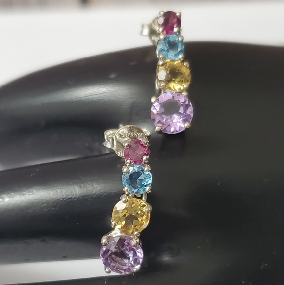 Vintage Jewelry - Sterling Silver 925 Gemstone Dangle Earrings